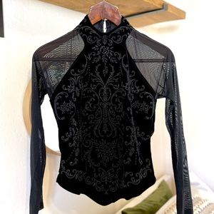 Beaded Detail Top With Mesh Sleeves